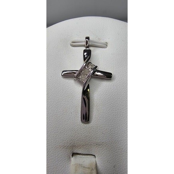925 Sterling Silver and Real Diamond Accented Cross Pendant 1.25"L - Picture 4 of 10